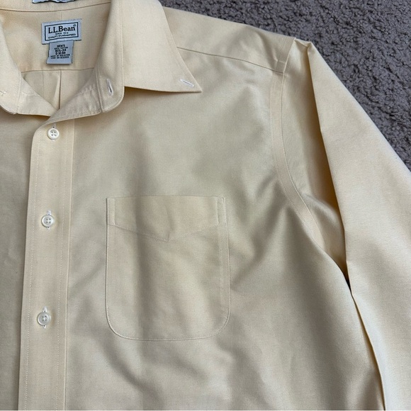 L.L.Bean Shirt Mens Size 16.5 Wrinkle Resistant Button Down Light Yellow - Picture 6 of 8